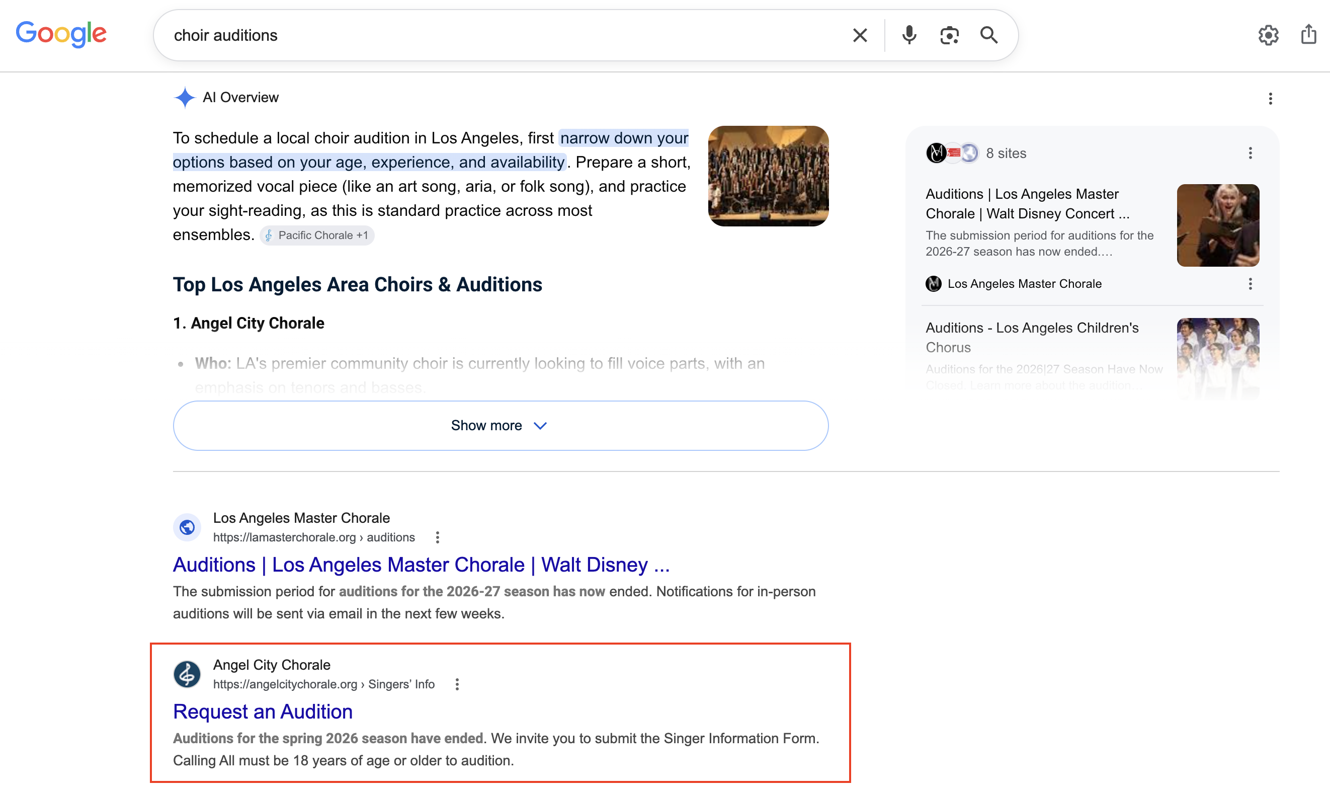 Choir Auditions Search Results