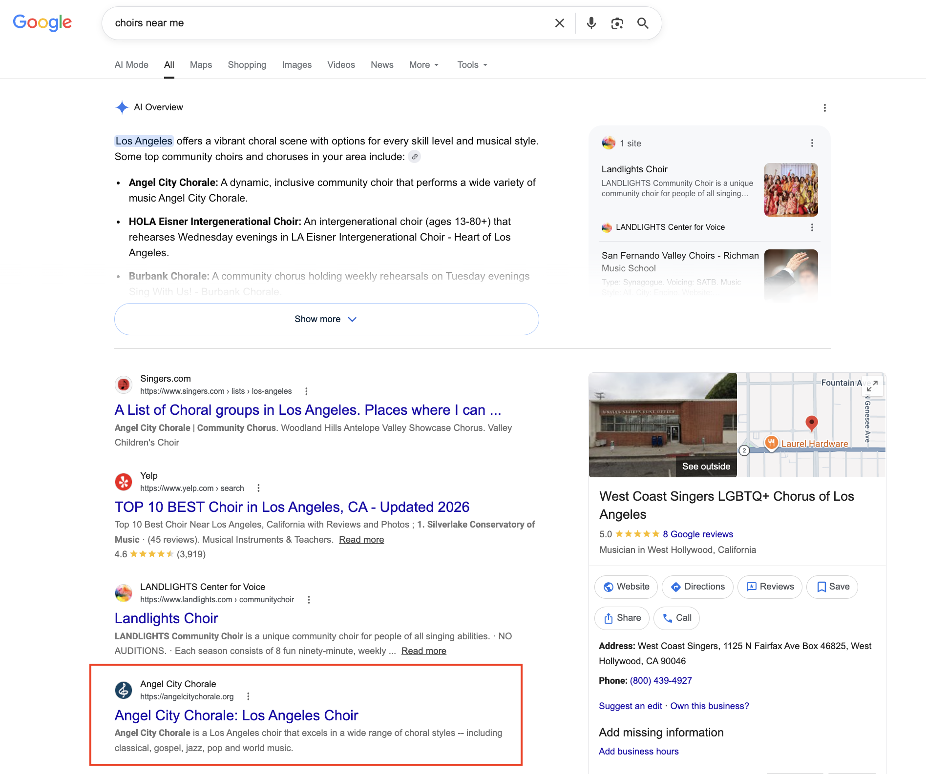 Choirs Near Me Search Results Page