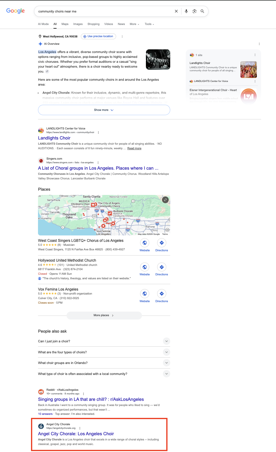 Community Choirs Near Me Search Results Page