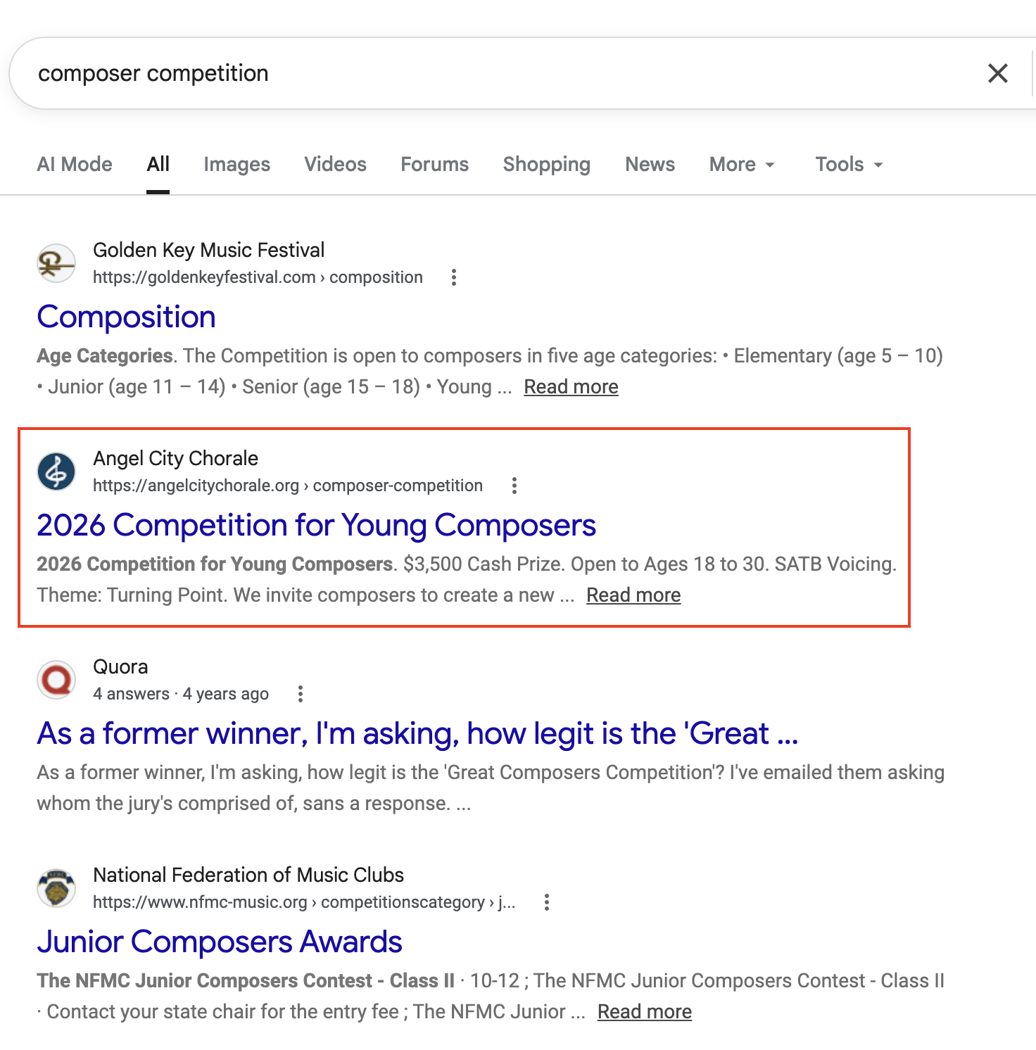 Composer Competition Search Results